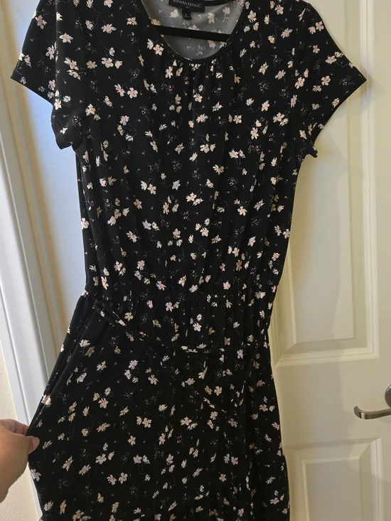Banana Republic Black Midi Dress with Pink Floral Print - Picture 2 of 4